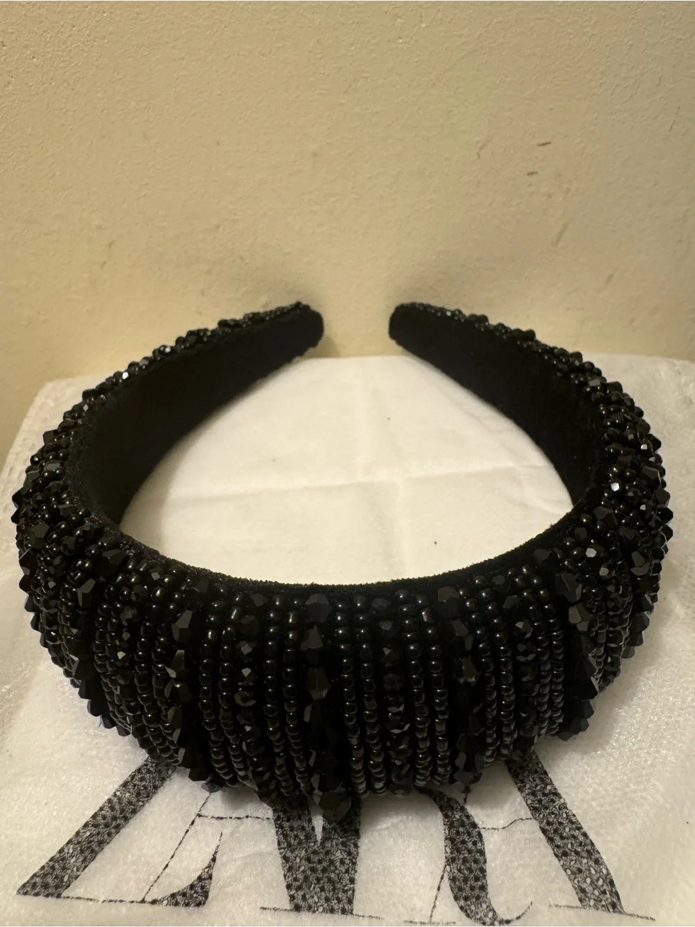 Zara Rare Padded Black Beaded Rhinestone Headband EUC with Dust Bag